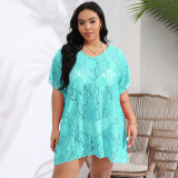 Lace open-front sheer cover-ups large-sized V-neck slit cover-ups beach-style bikini vacation cover-ups
