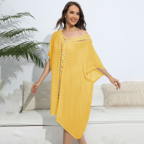 Hand-hooked floral patchwork cover-ups fashionable and loose beach cover-up cover-ups beach bikini outer cover-up cover-ups