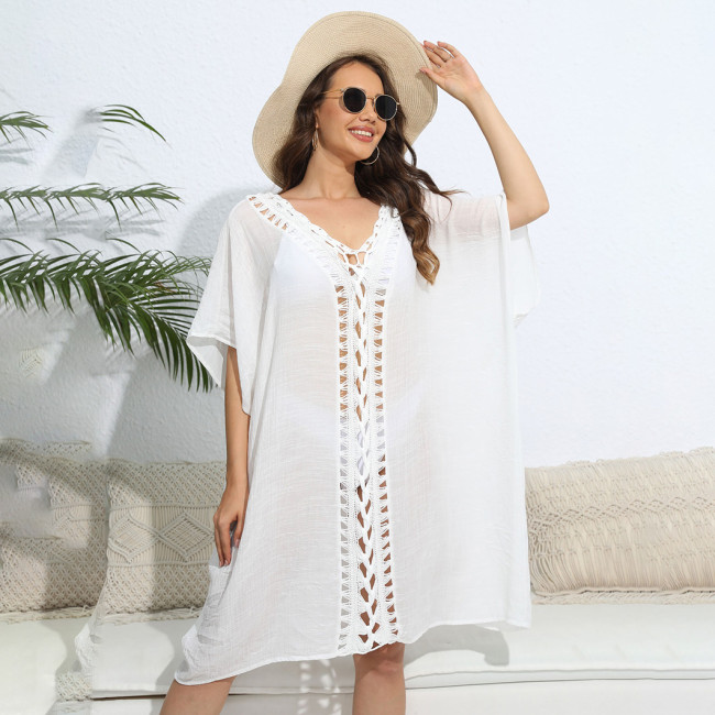 Hand-hooked floral patchwork cover-ups fashionable and loose beach cover-up cover-ups beach bikini outer cover-up cover-ups