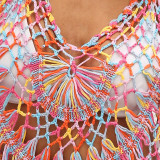 Sexy see-through hand-hooked cover-ups fashionable fringed patchwork cover-ups beach bikini vacation cover-ups