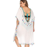 Big size irregular hand-hooked patchwork cover-ups colorful fringed deep V sexy backless cover-ups fashionable beach vacation bikini cover-ups