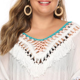 Big size irregular hand-hooked patchwork cover-ups colorful fringed deep V sexy backless cover-ups fashionable beach vacation bikini cover-ups