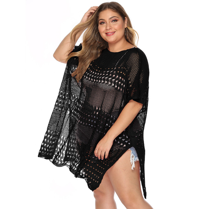 Plus-size sexy see-through cover-ups women's hollow-out bikini cover-ups fashionable beach vacation cover-ups