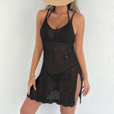 Sexy sheer woven cover-ups deep V slit halter cover-ups fashionable beach resort cover-ups