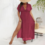 Women's long skirt beach cover-ups plus-size split deep V cover-ups backless waist-cinching dress cover-ups