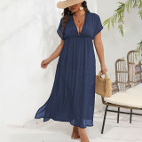 Women's long skirt beach cover-ups plus-size split deep V cover-ups backless waist-cinching dress cover-ups