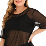 Plus-size women's sexy see-through cover-ups mesh bikini cover-ups fashionable beach resort cover-ups