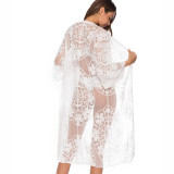 Women's lace mesh bikini cover-ups fashionable outerwear cardigancover-ups beach vacation sun protection cardigan cover-ups