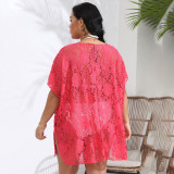 Big size sexy lace sheer cover-ups see-through V-neck slit cover-ups fashionable beach resort cover-ups
