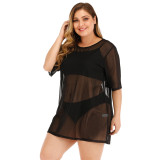 Plus-size women's sexy see-through cover-ups mesh bikini cover-ups fashionable beach resort cover-ups