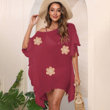 Ruffled pure-color cover-ups simple and loose cover-ups fashionable beach resort cover-ups
