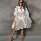 Grid-joined shirt collar cover-ups irregularly loose bikini cover-ups fashionable beach resort cover-ups
