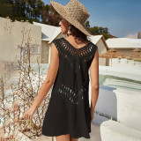 Crochet patchwork V-neck cover-ups sexy tank A-line skirt bikini cover-ups fashionable holiday beach cover-ups