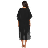 Sexy deep V hook-pieced cover-ups irregular slit cover-ups fashionable beach resort cover-ups