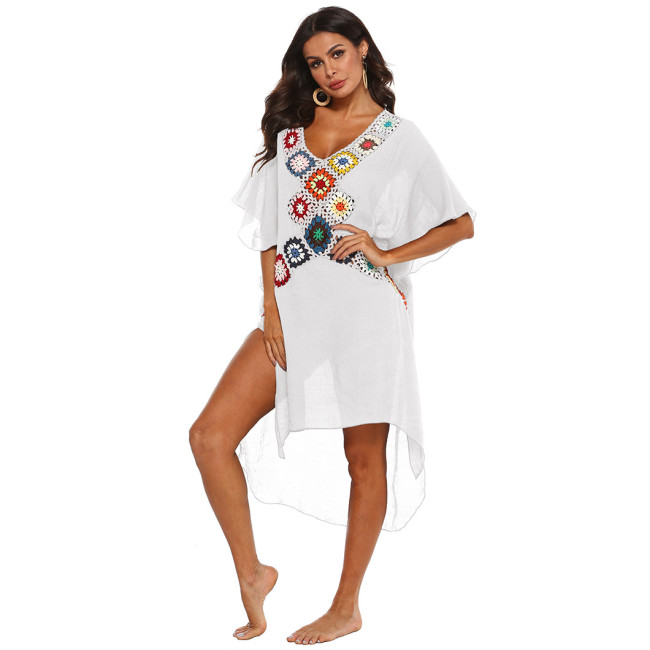 Sexy deep V hook-pieced cover-ups irregular slit cover-ups fashionable beach resort cover-ups