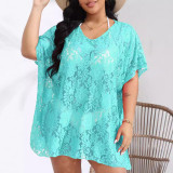 Big size sexy lace sheer cover-ups see-through V-neck slit cover-ups fashionable beach resort cover-ups