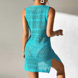 Open-back knitted tank cover-ups multi-color bikini outer layer cover-ups fashionable beach vacation cover-ups