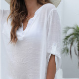 Sexy deep V woven cover-ups loose and casual bikini cover-ups fashionable beach resort cover-ups