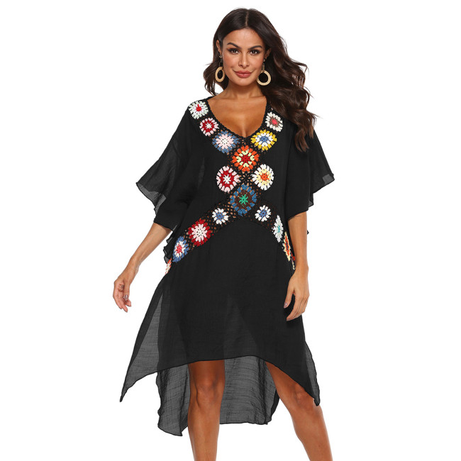 Sexy deep V hook-pieced cover-ups irregular slit cover-ups fashionable beach resort cover-ups