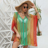 Gradient color open-weave cover-ups loose and casual bikini-style cover-ups fashionable beach resort cover-ups