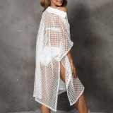 Grid-joined shirt collar cover-ups irregularly loose bikini cover-ups fashionable beach resort cover-ups