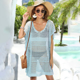 Open-weave woven cover-ups multi-color loose cover-ups fashionable beach resort cover-ups