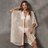 Grid-joined shirt collar cover-ups irregularly loose bikini cover-ups fashionable beach resort cover-ups