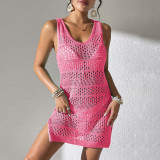Open-back knitted tank cover-ups multi-color bikini outer layer cover-ups fashionable beach vacation cover-ups