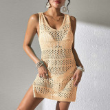 Open-back knitted tank cover-ups multi-color bikini outer layer cover-ups fashionable beach vacation cover-ups