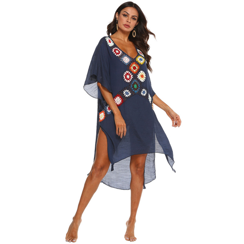 Sexy deep V hook-pieced cover-ups irregular slit cover-ups fashionable beach resort cover-ups