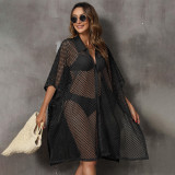 Grid-joined shirt collar cover-ups irregularly loose bikini cover-ups fashionable beach resort cover-ups