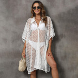 Grid-joined shirt collar cover-ups irregularly loose bikini cover-ups fashionable beach resort cover-ups