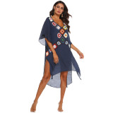 Sexy deep V hook-pieced cover-ups irregular slit cover-ups fashionable beach resort cover-ups