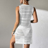 Open-back knitted tank cover-ups multi-color bikini outer layer cover-ups fashionable beach vacation cover-ups