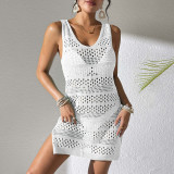 Open-back knitted tank cover-ups multi-color bikini outer layer cover-ups fashionable beach vacation cover-ups
