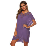 V-neck hook-patched cover-ups multi-color open-weave loose cover-ups fashionable seaside vacation cover-ups