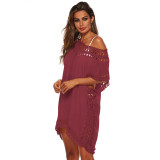V-neck hook-patched cover-ups multi-color open-weave loose cover-ups fashionable seaside vacation cover-ups