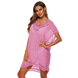 V-neck hook-patched cover-ups multi-color open-weave loose cover-ups fashionable seaside vacation cover-ups
