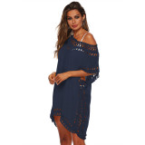 V-neck hook-patched cover-ups multi-color open-weave loose cover-ups fashionable seaside vacation cover-ups