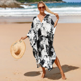 Big size V-neck patterned cover-ups multi-color loose cover-ups fashionable seaside vacation cover-ups