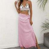 One-piece strapless beach dress cover-ups fringed patchwork irregular strapless cover-ups fashionable beach vacation cover-ups