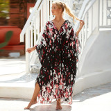 Big size V-neck patterned cover-ups multi-color loose cover-ups fashionable seaside vacation cover-ups