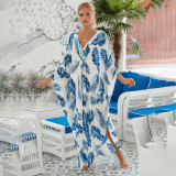 Big size V-neck patterned cover-ups multi-color loose cover-ups fashionable seaside vacation cover-ups