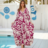 Big size V-neck patterned cover-ups multi-color loose cover-ups fashionable seaside vacation cover-ups