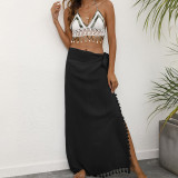 One-piece strapless beach dress cover-ups fringed patchwork irregular strapless cover-ups fashionable beach vacation cover-ups