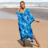 Big size V-neck patterned cover-ups multi-color loose cover-ups fashionable seaside vacation cover-ups