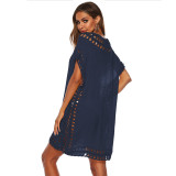 V-neck hook-patched cover-ups multi-color open-weave loose cover-ups fashionable seaside vacation cover-ups