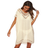 V-neck hook-patched cover-ups multi-color open-weave loose cover-ups fashionable seaside vacation cover-ups