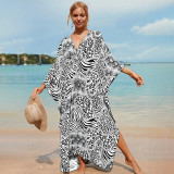 Big size V-neck patterned cover-ups multi-color loose cover-ups fashionable seaside vacation cover-ups
