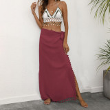 One-piece strapless beach dress cover-ups fringed patchwork irregular strapless cover-ups fashionable beach vacation cover-ups